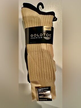 NWT Gold Toe Toe Premier Men's Canterbury Ribbed Socks - Beige & Black